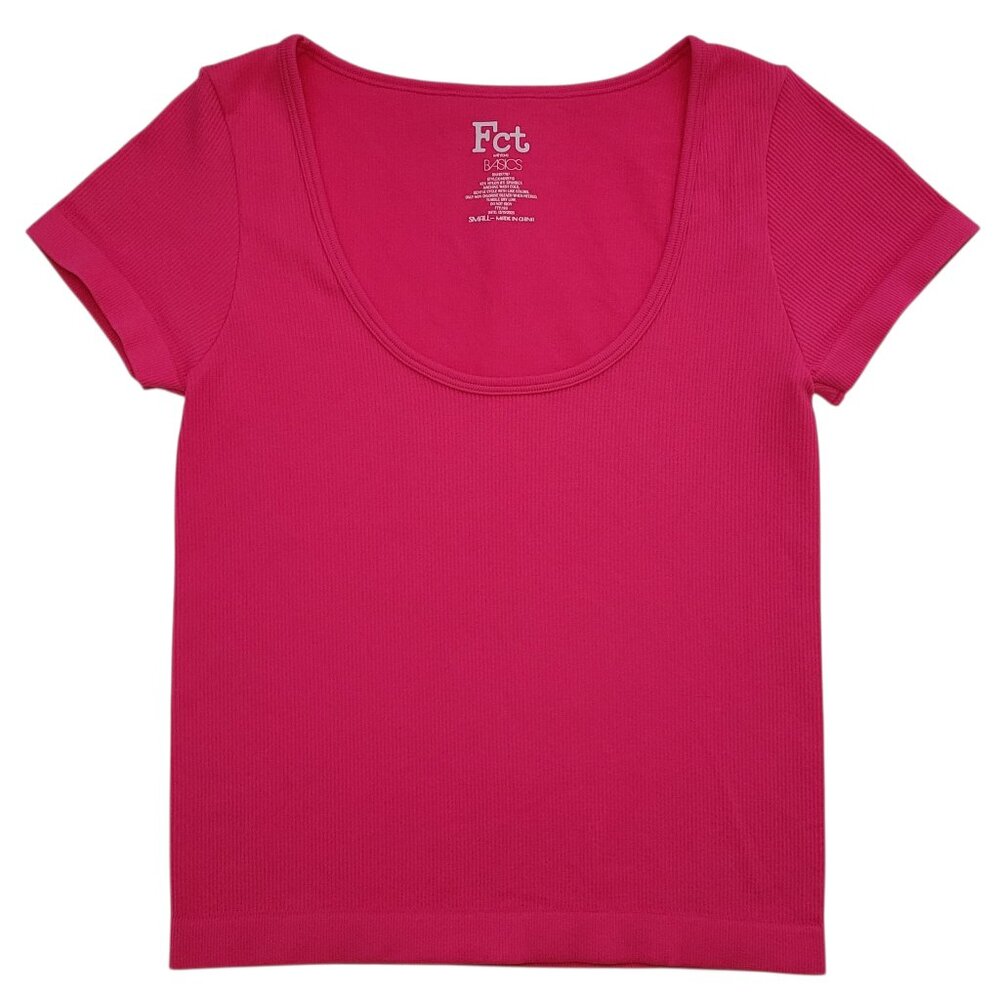 Y2K Ribbed Top Scoop Neck Fct With Love Hot Pink Small Coquette Minimalist